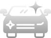Gray icon of a car front view with sparkle symbols on the hood and roof, representing a clean or polished vehicle.