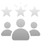Silver icon of three people with three stars above them, symbolizing excellence or high rating.