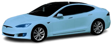 White Tesla Model S fully highlighted in blue, indicating complete vehicle protective film coverage.