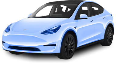 White Tesla Model Y fully highlighted in blue, indicating complete paint protection film coverage.
