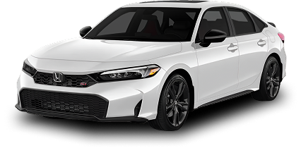 White Honda sedan with black alloy wheels and a sporty front grille, viewed from the front left side.