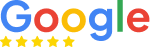 Google Reviews logo with five yellow stars below the word Google in multicolored letters.